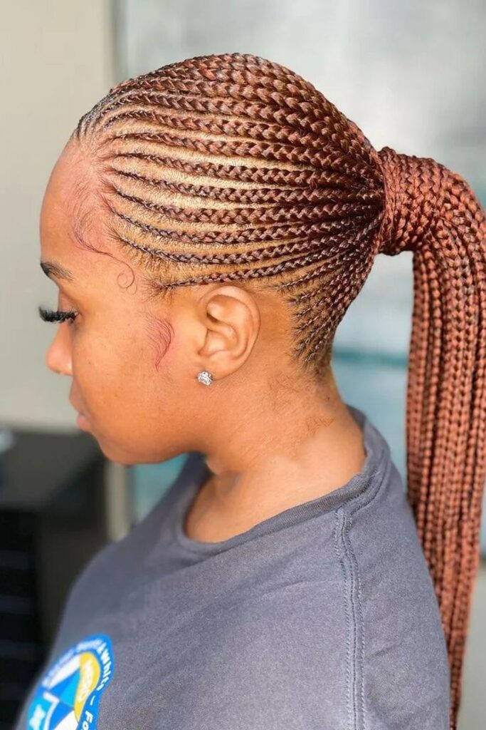 a girl with Ghana braids protective style for afro hair
