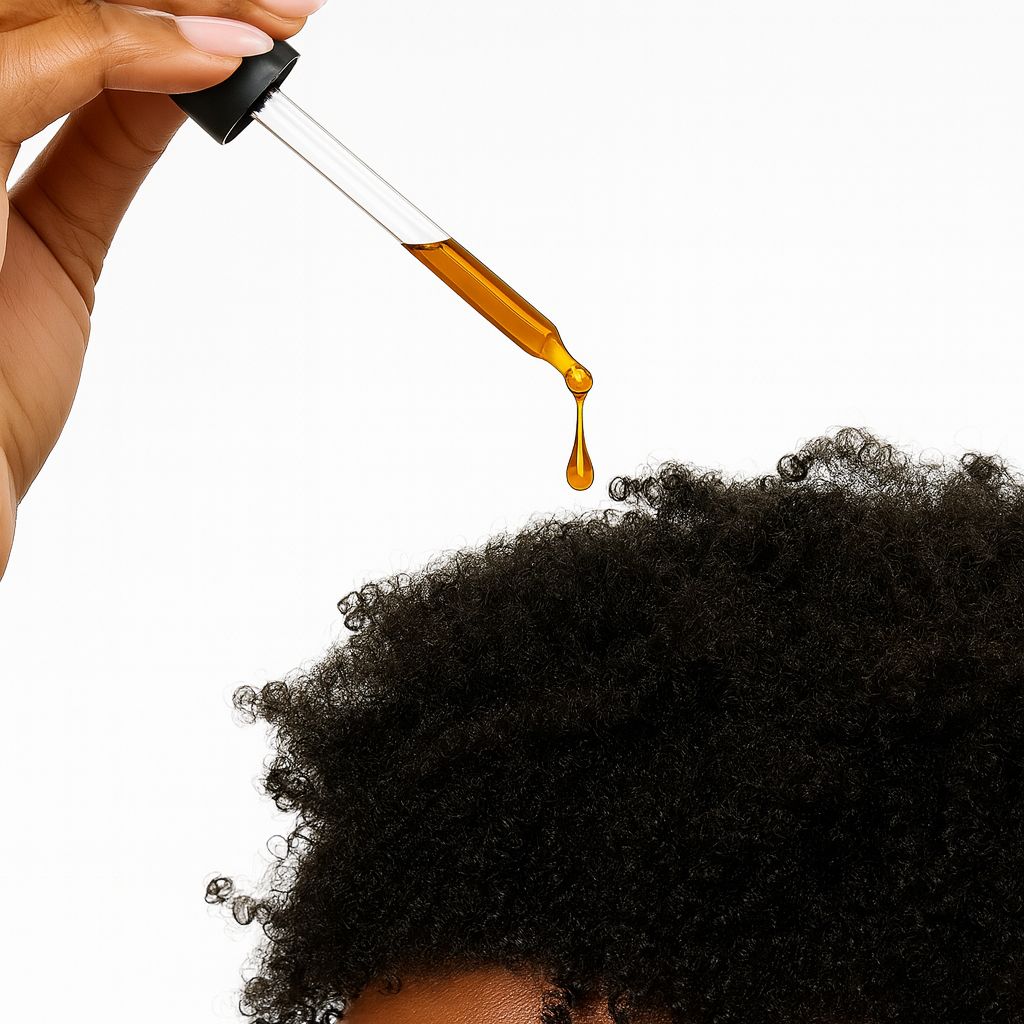 someone applying oil on their hair