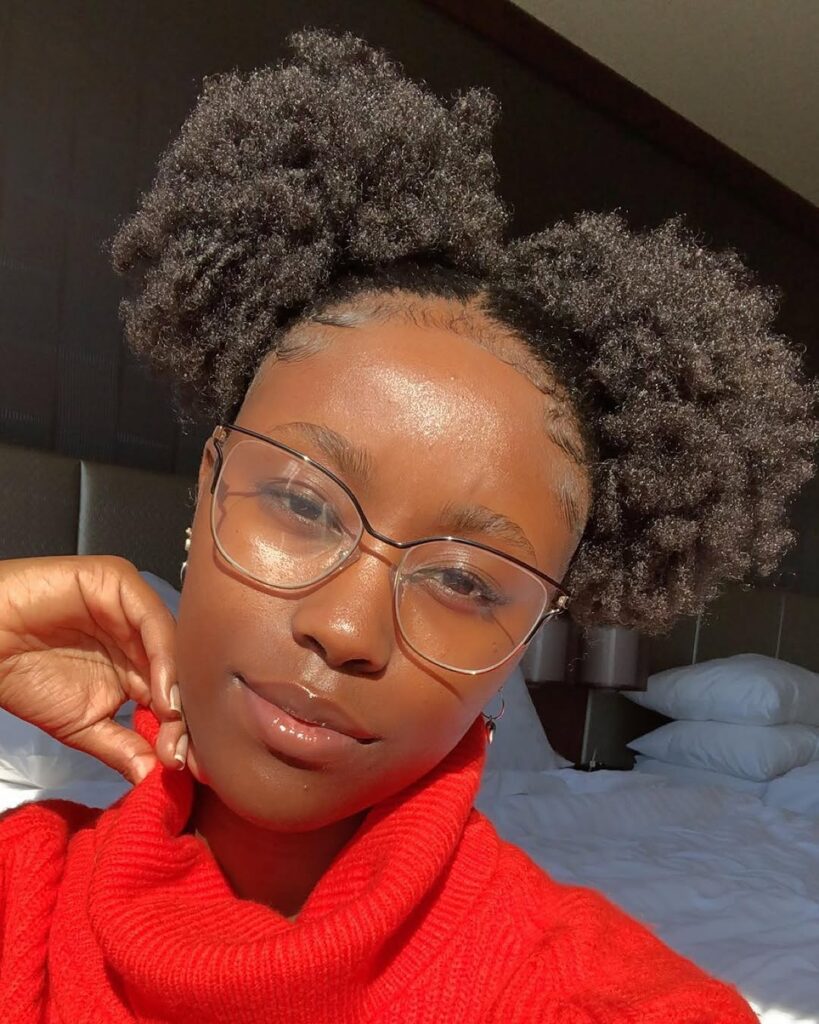 a girl on double afro puff beautiful hairstyle