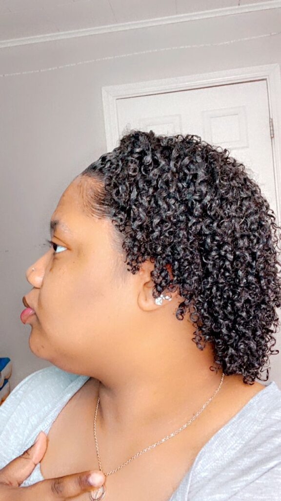 a fair lady with gel wash and go hair
