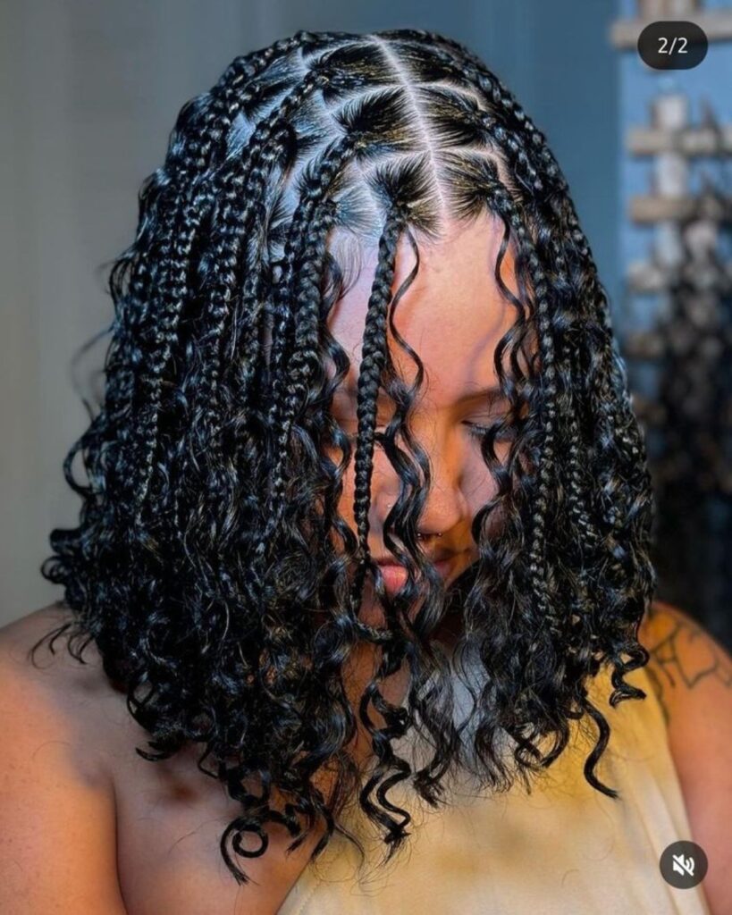 a girl with goddess braids protective style for afro hair