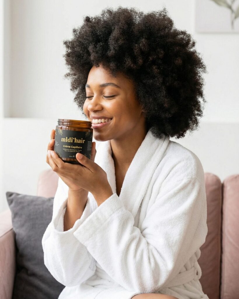picture of  a lady holding a hair cream