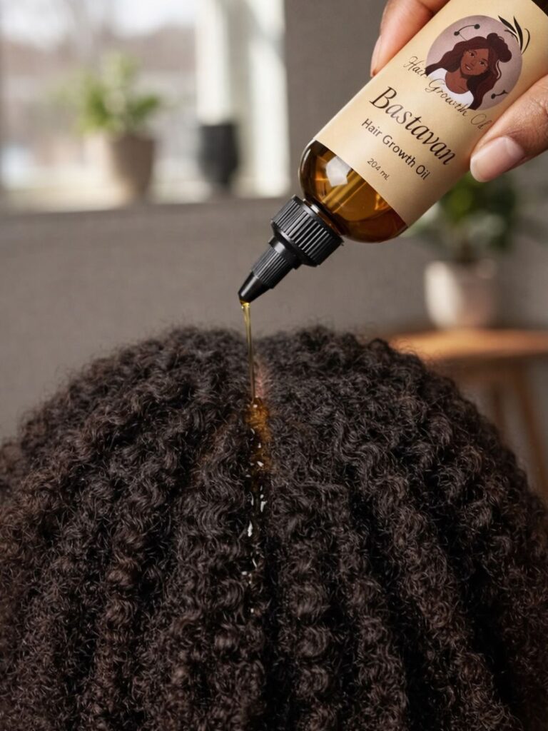 someone applying oil to the scalp to build a healthy afro hair