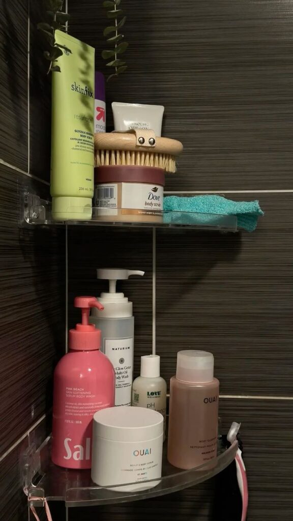 shelf with hair products