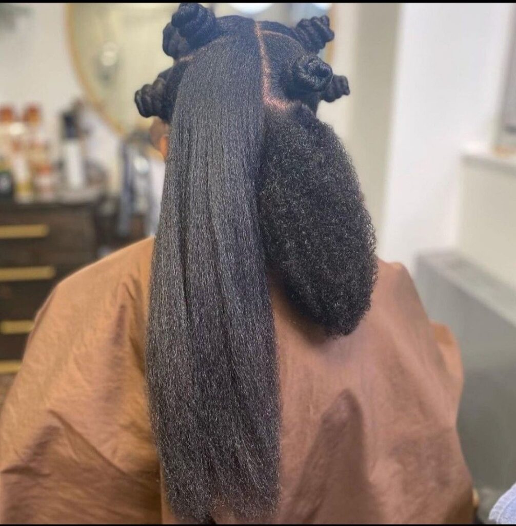 picture of someone stretching her hair