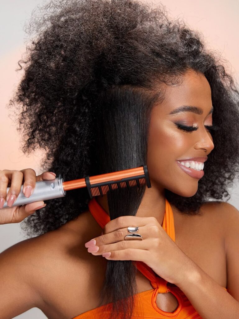 picture of someone hot combing her hair