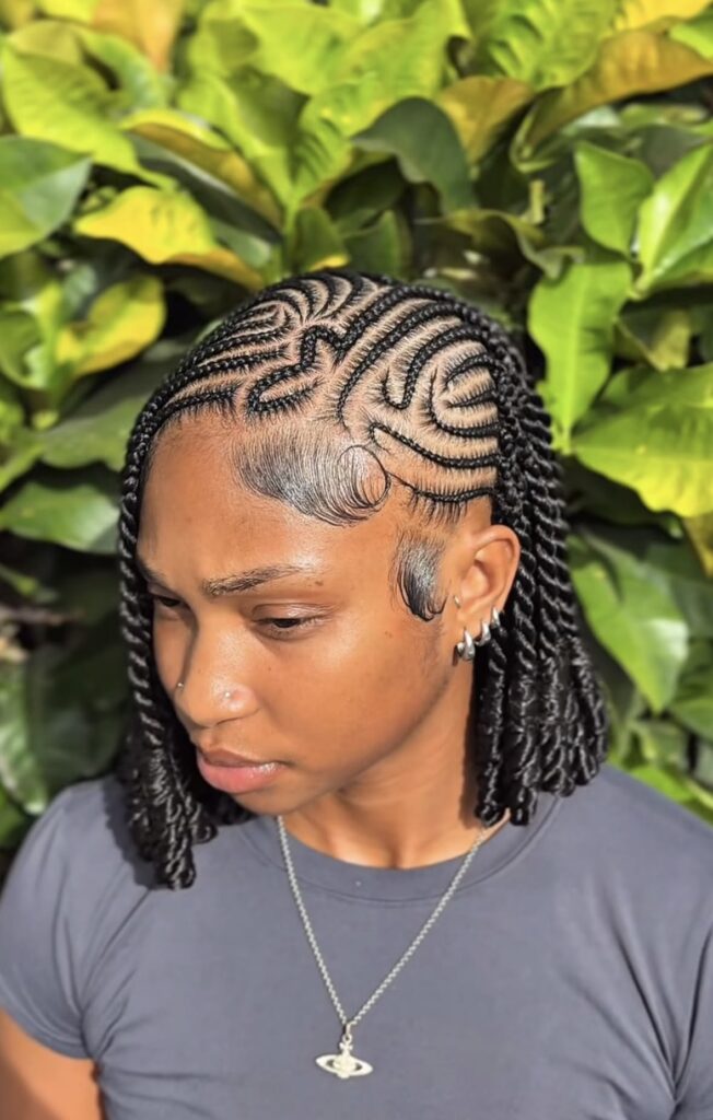 a girl with lemonade braid protective style for afro hair