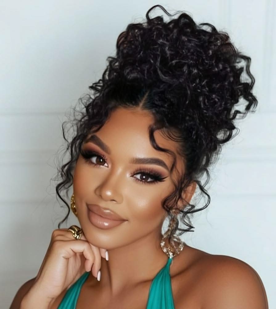 a lady with messy bun as a simple beginners afro hairstyle