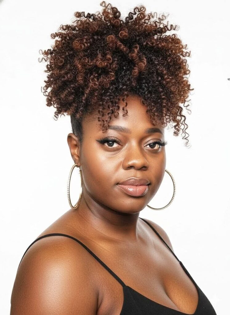 a lady with afro pineapple as the easiest beginners afro hairstyle