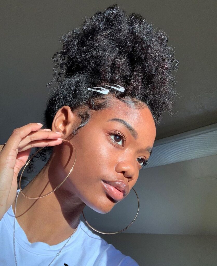 a girl with pinned puff