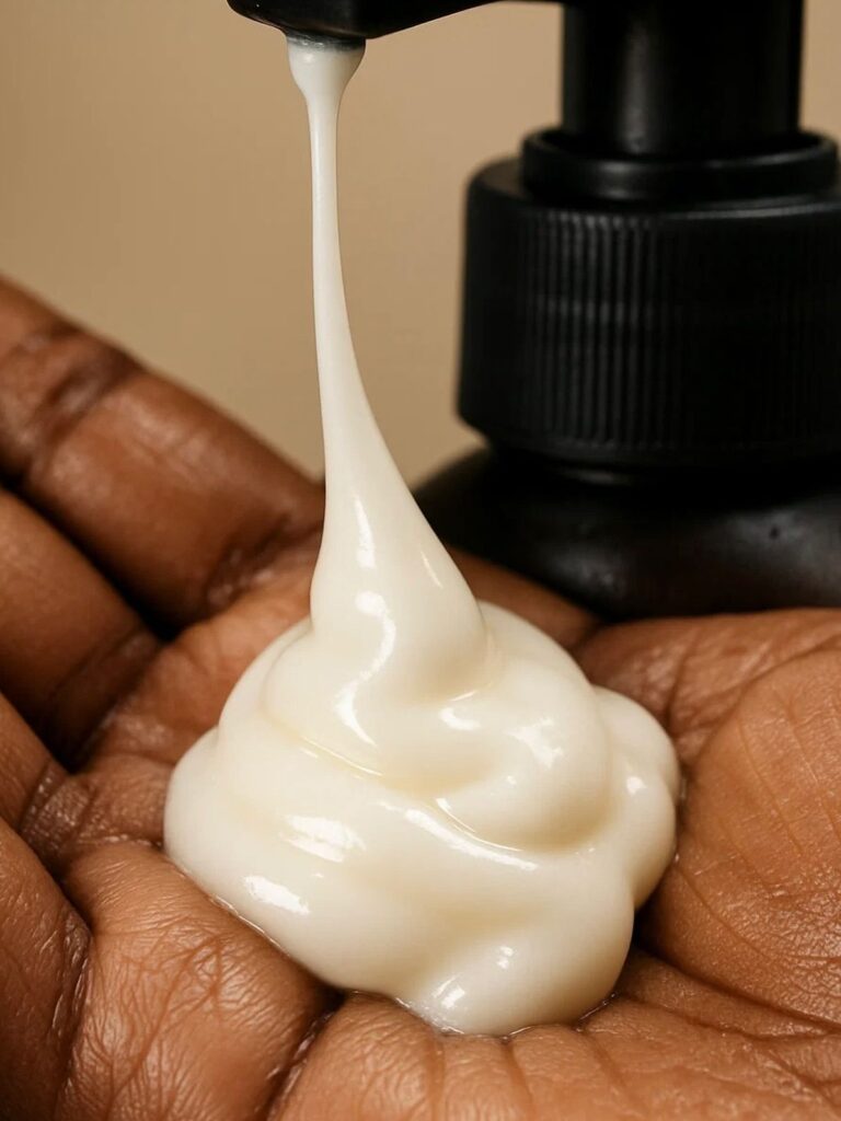 someone pouring out hair cream on her palm