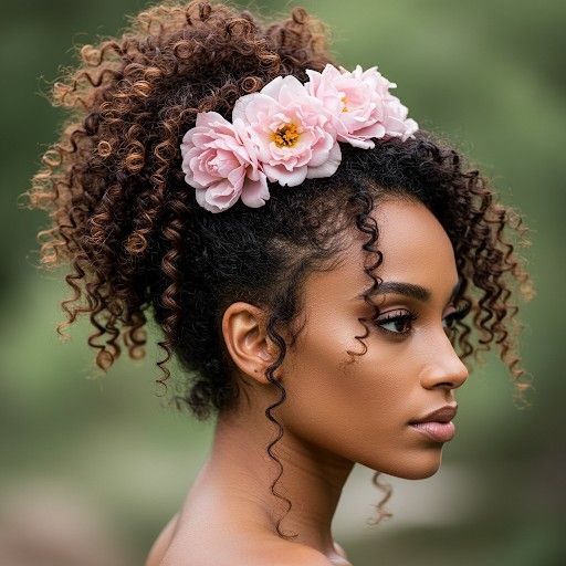 a girl packed up her hair and beautify it with floral crown