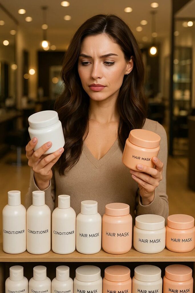 someone checking out a hair product before buying