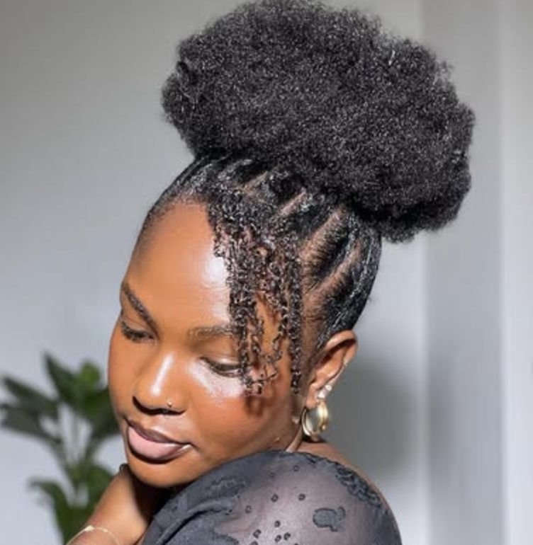 a girl with round braids with puff