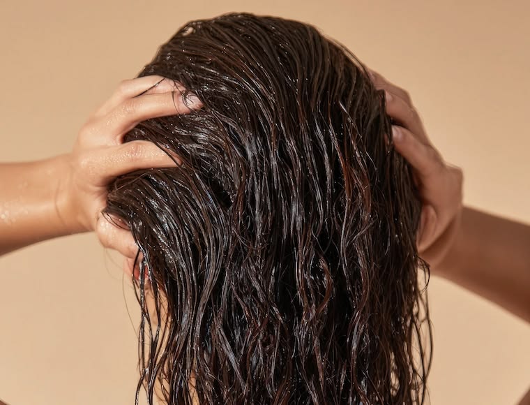 a lady massaging her scalp as part of her wash day routine