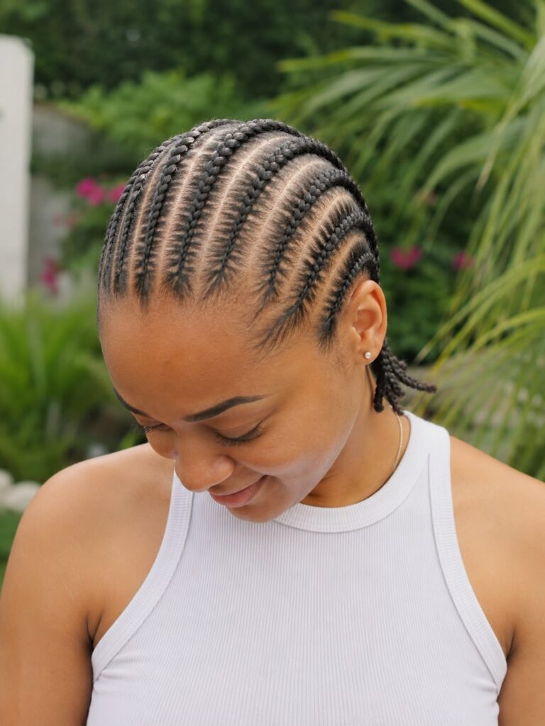 a girl with short cornrows