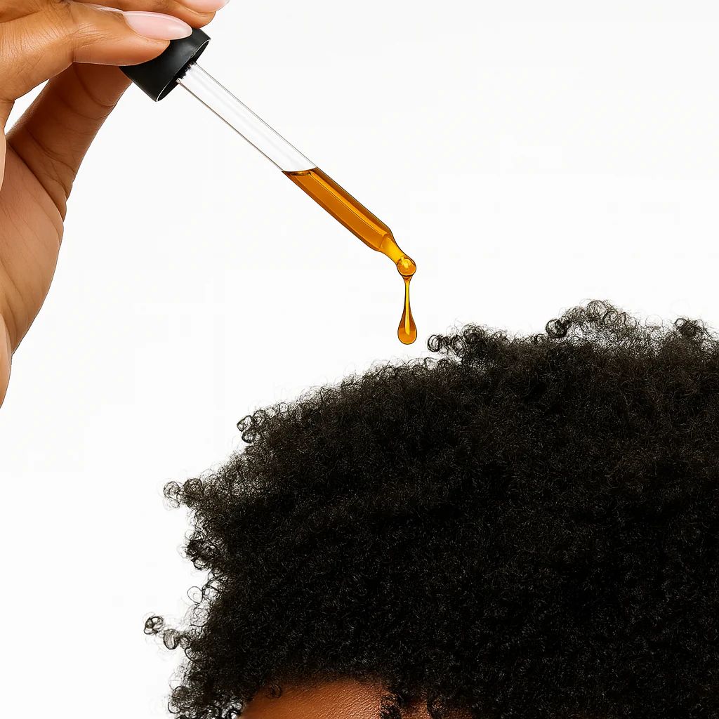 someone applying oil to her low hair porosity