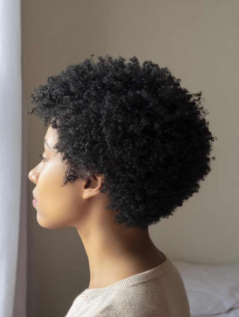 a lady with tapered afro