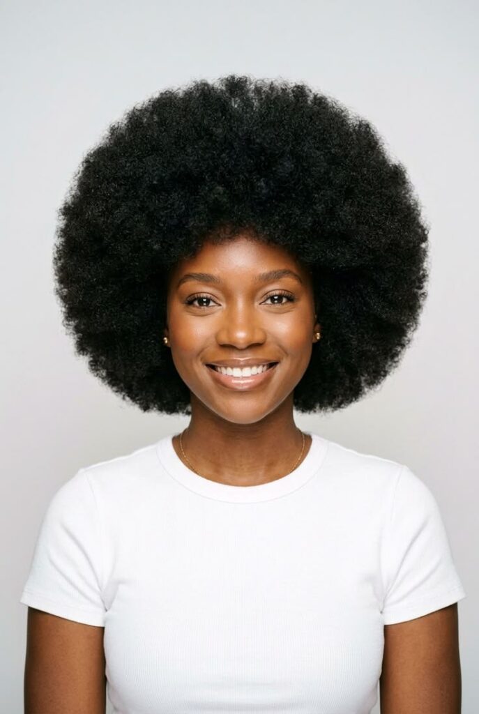 a girl with full afro