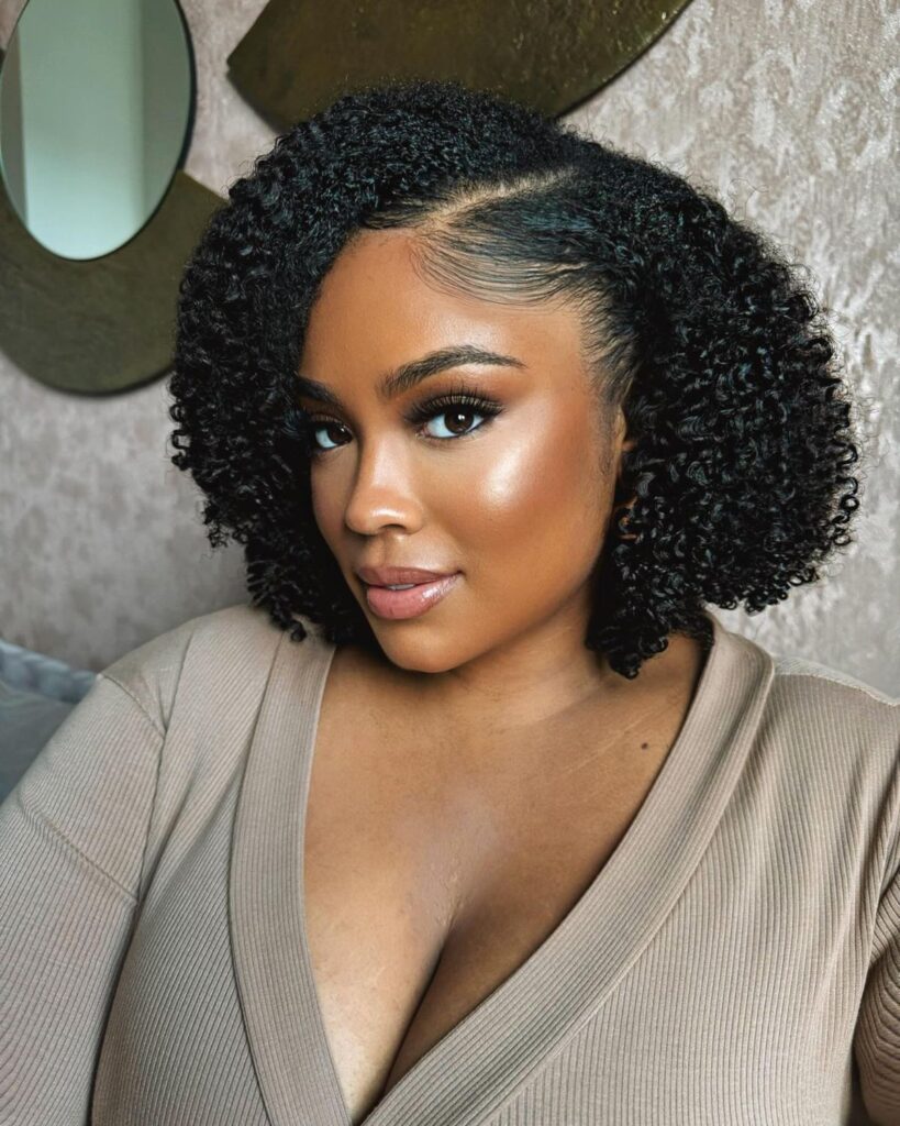 girl styled wash and go hair with her 4A vs 4B hair