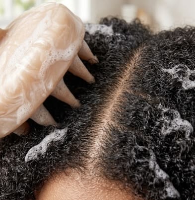 someone washing and massaging her scalp as a healthy scalp habit