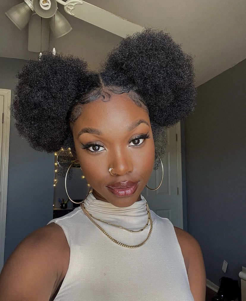 someone double puffs styles for natural hair