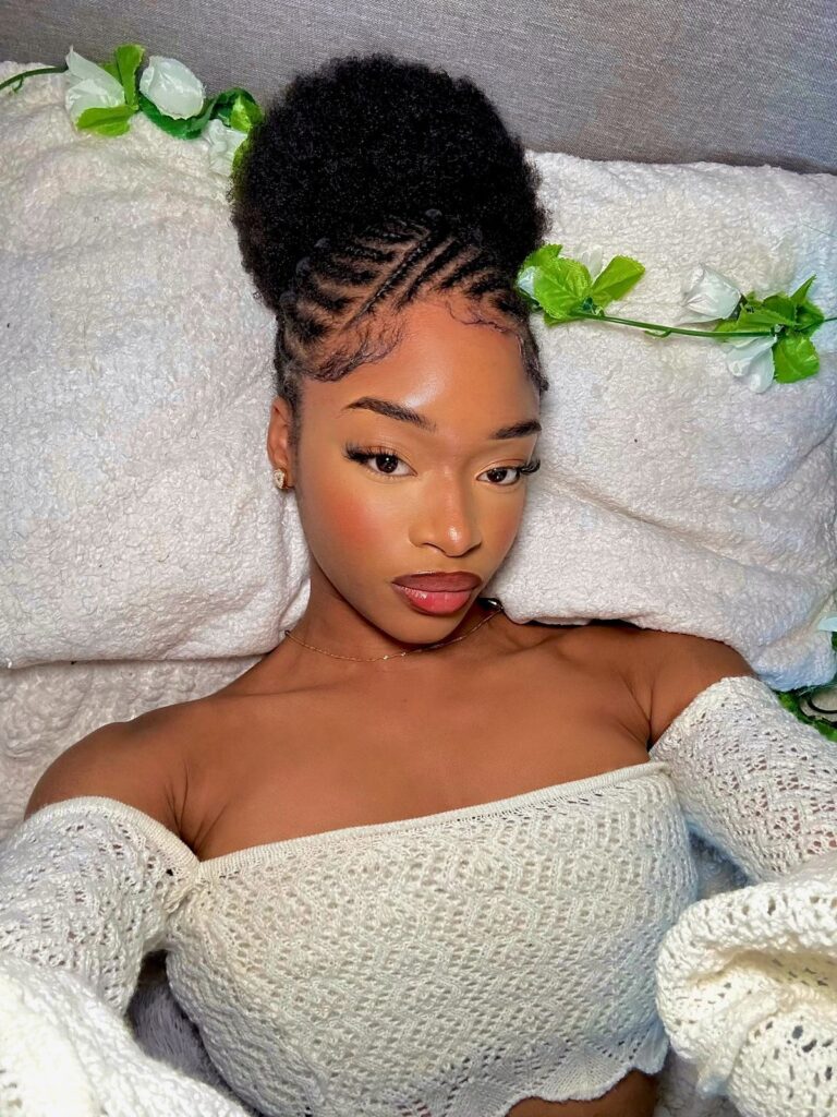 someone with puff with braided base styles for natural hair