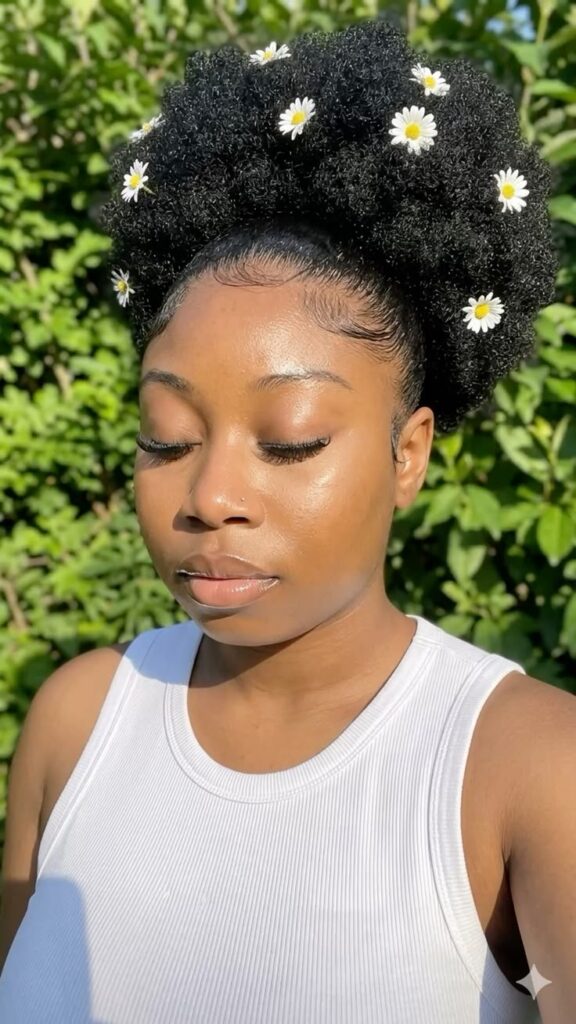 someone with puff with flowers