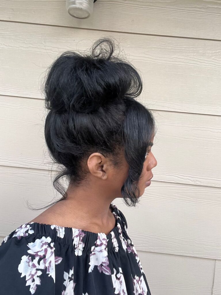 someone with silk wrap updo