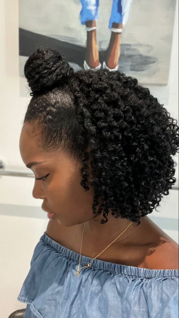 someone with twist out half up for every hair length
