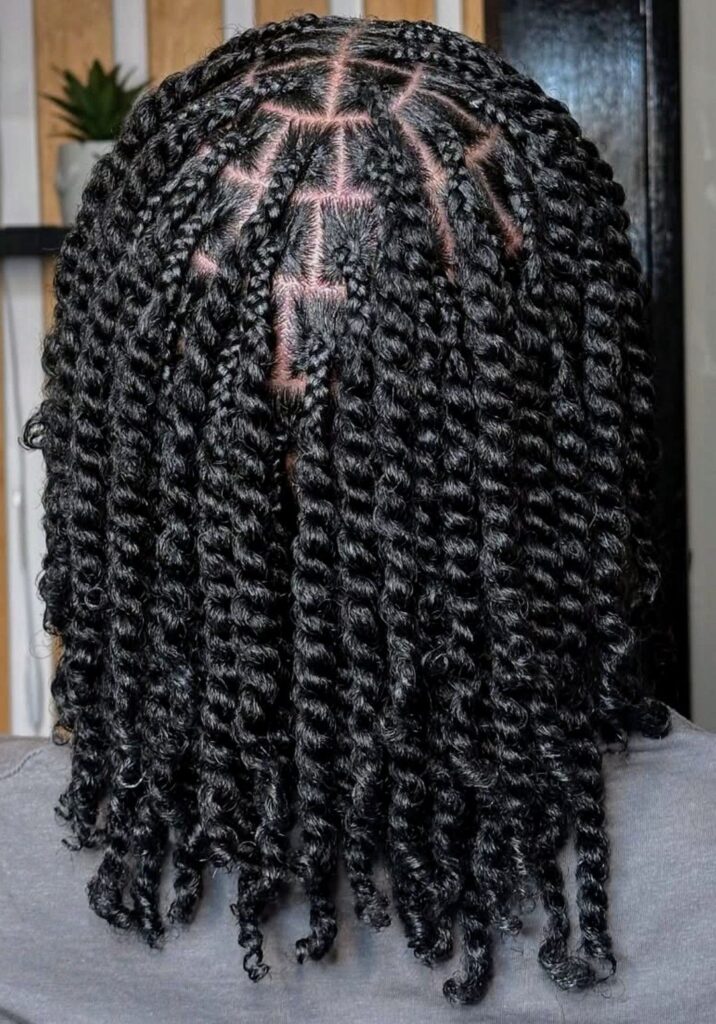 someone with two strand twists as protective styles for length retention