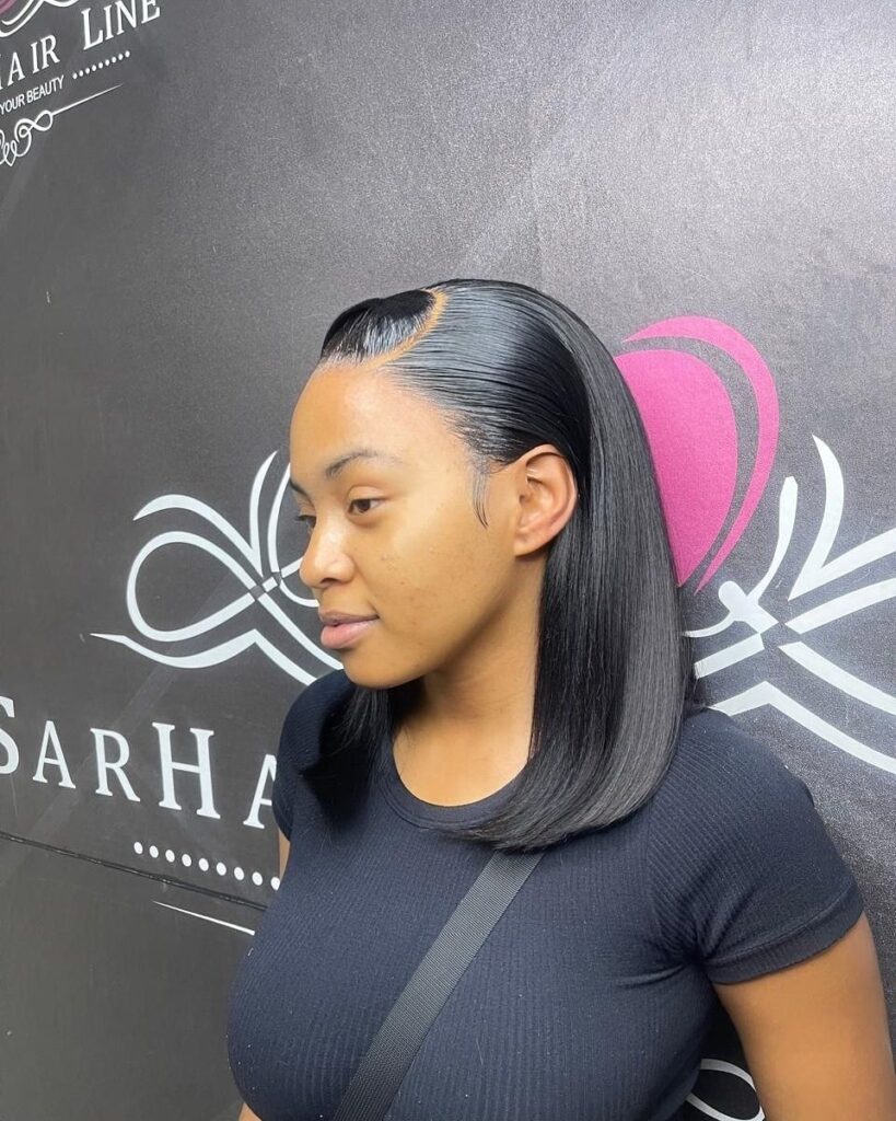 someone with a curve bone straight wig for natural hair