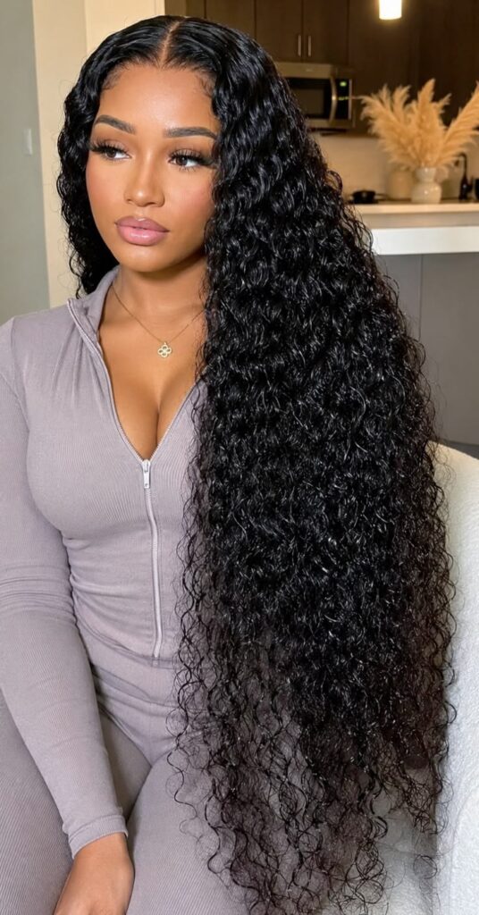 a girl with long wig