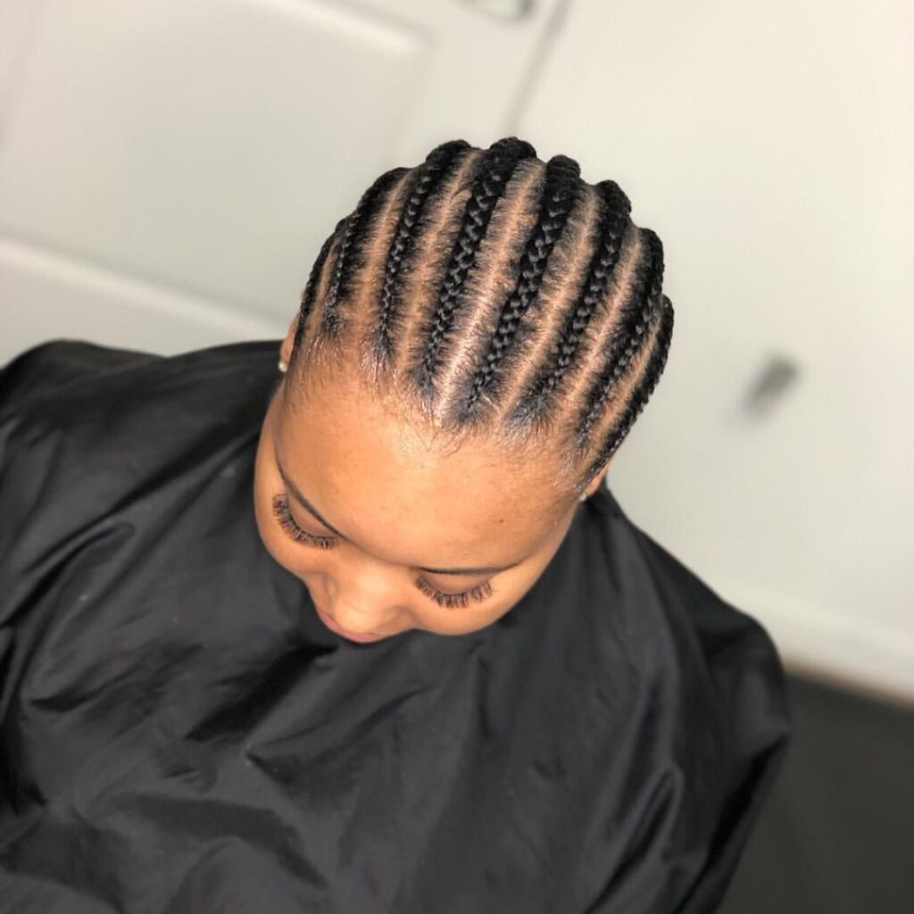 someone with flat braid down