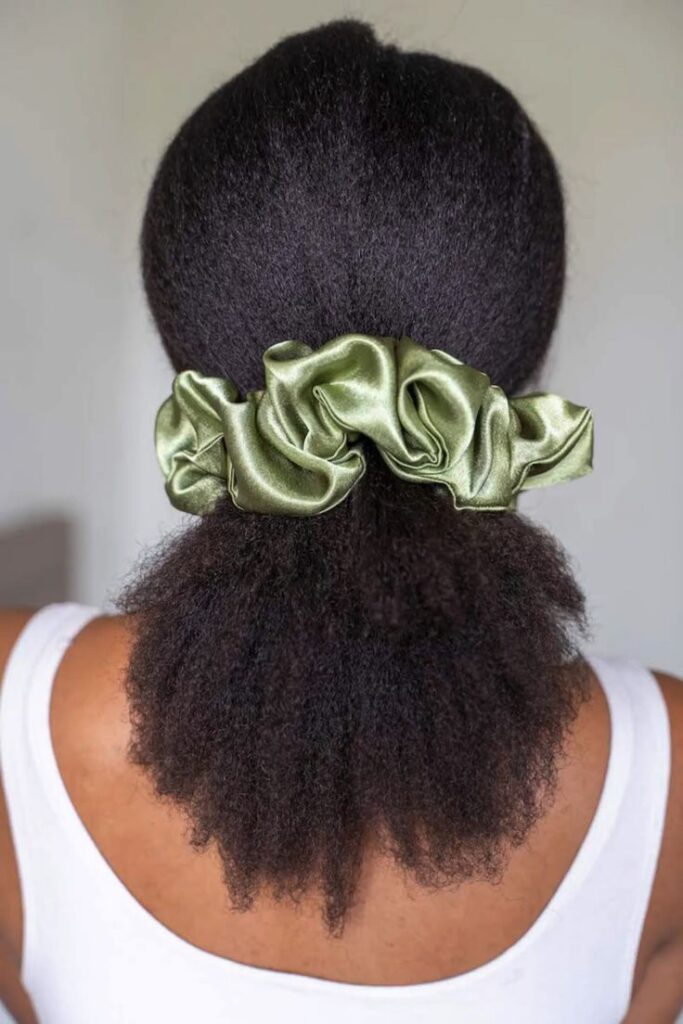 hair laydown with satin scrunchies to keep the silk press fresh