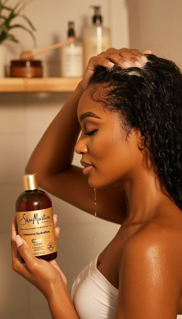 someone washing her hair with 4A hair product