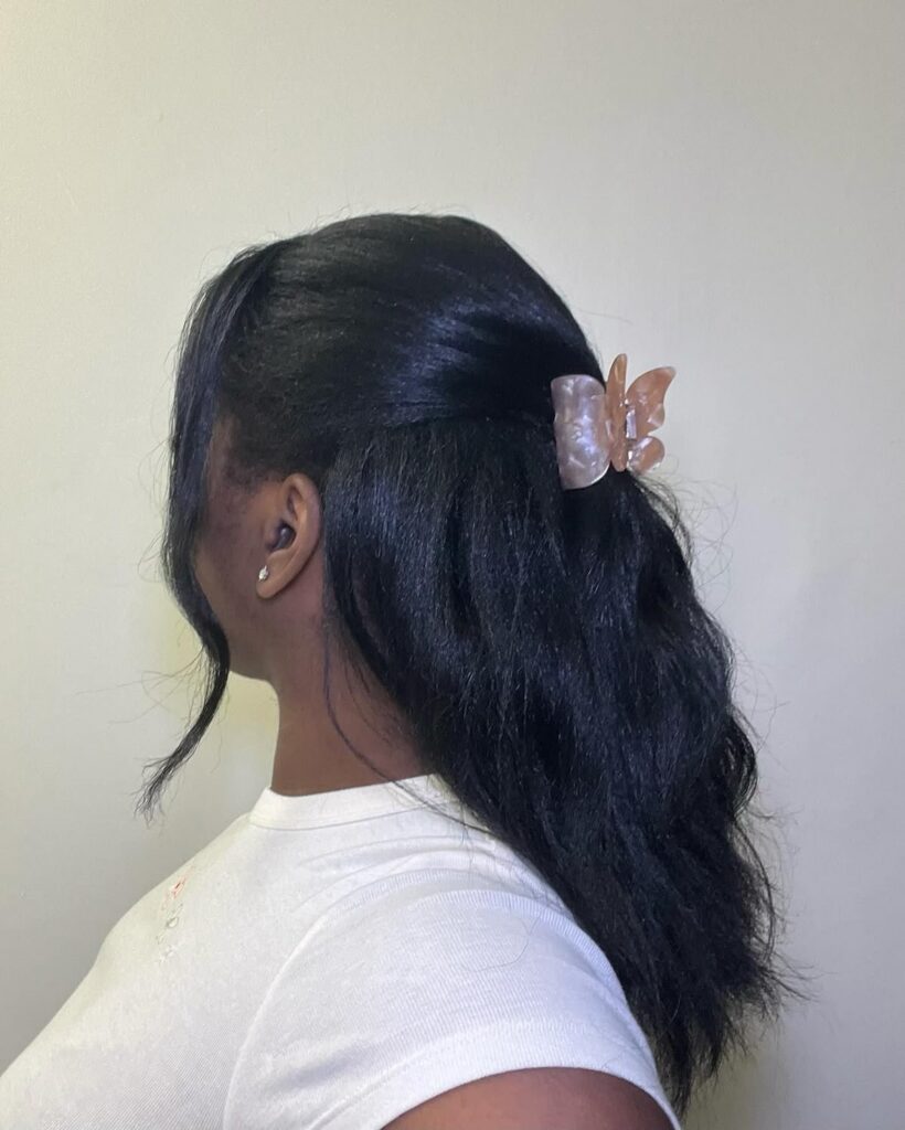 someone with silk press natural hair