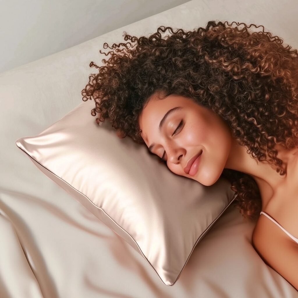 someone sleeping on a satin pillow