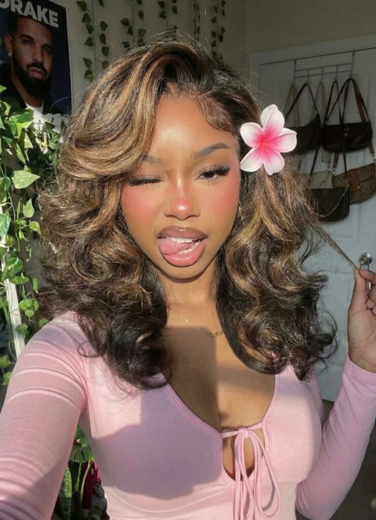 someone with bouncy wig