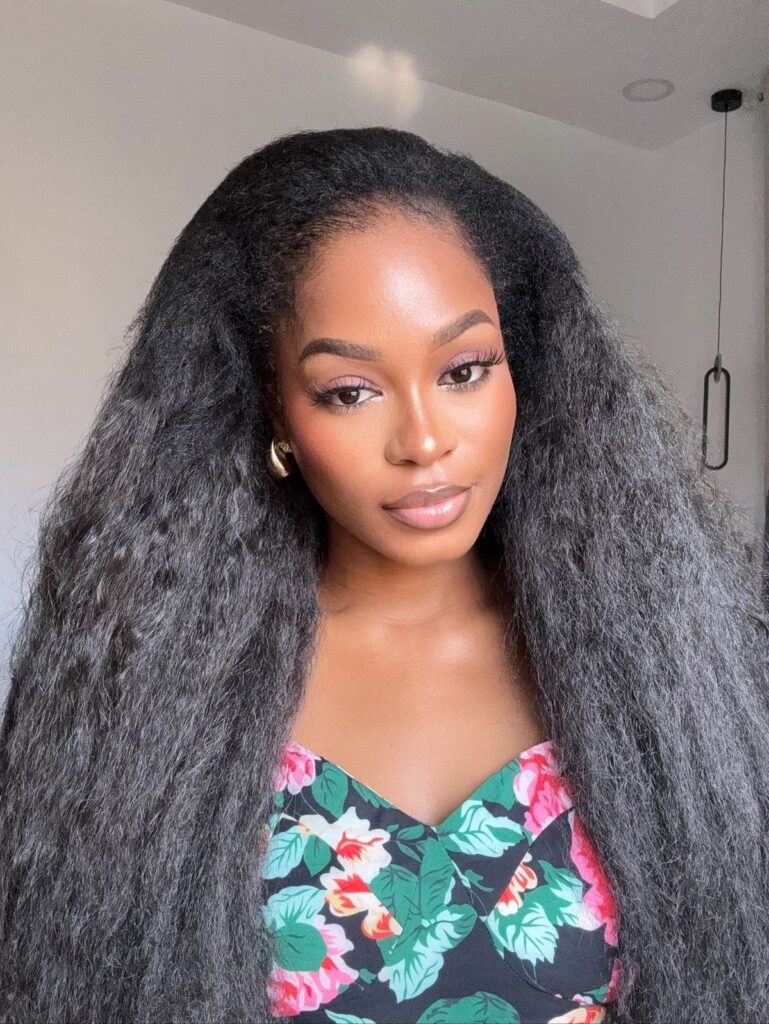 someone wearing wig over natural hair