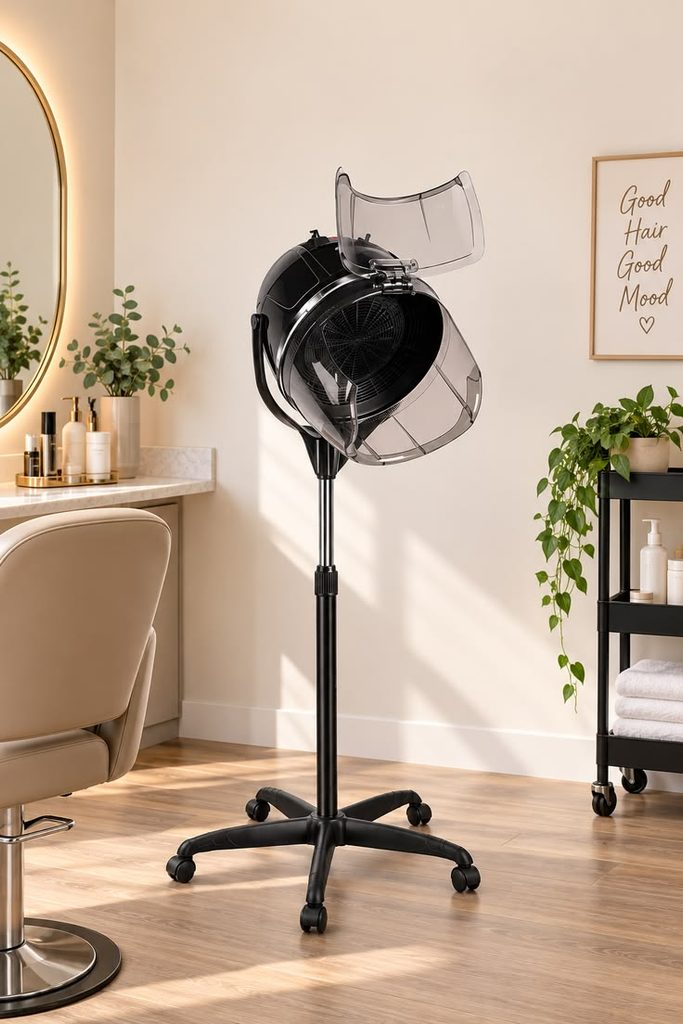 hooded dryer setup as part of wash day setups for natural hair