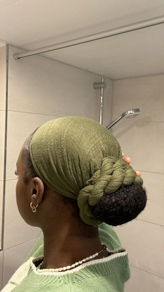 someone with low wrap with bun underneath