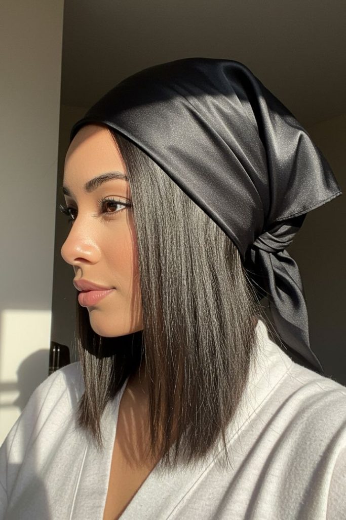 someone with silk wrap protective style