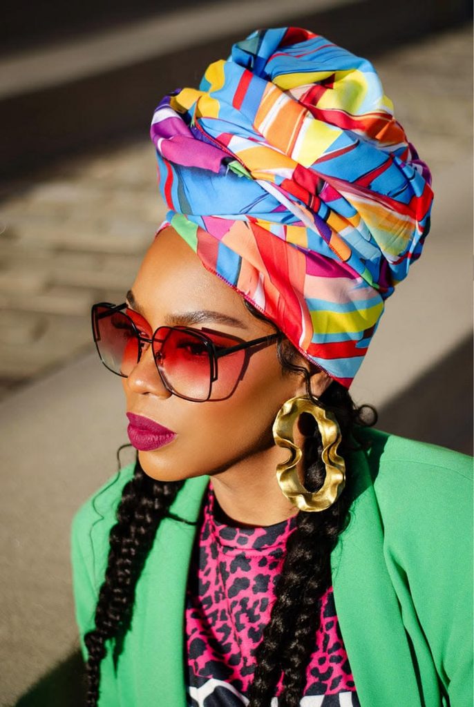 someone with wrap in bold print