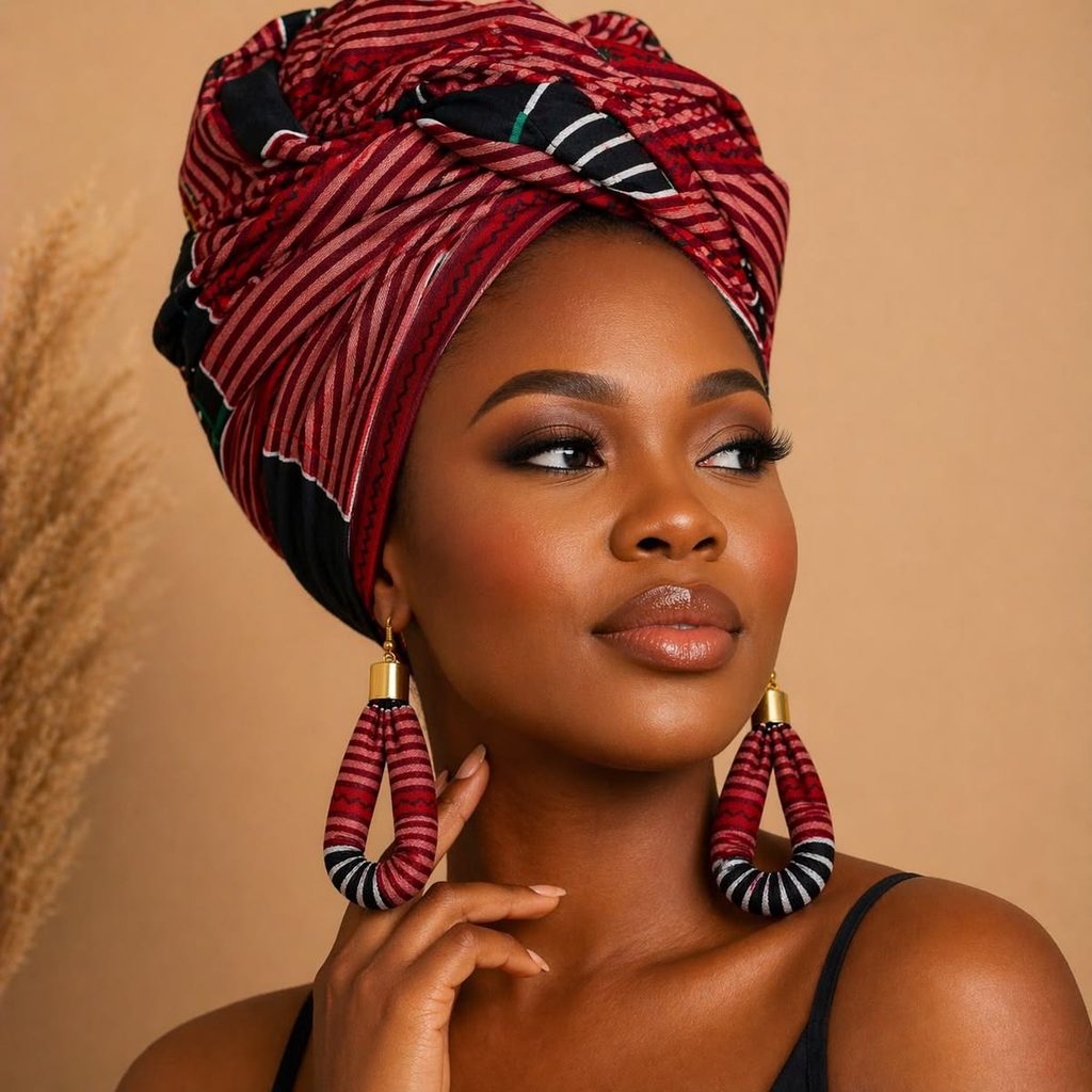someone with wrap with statement earring