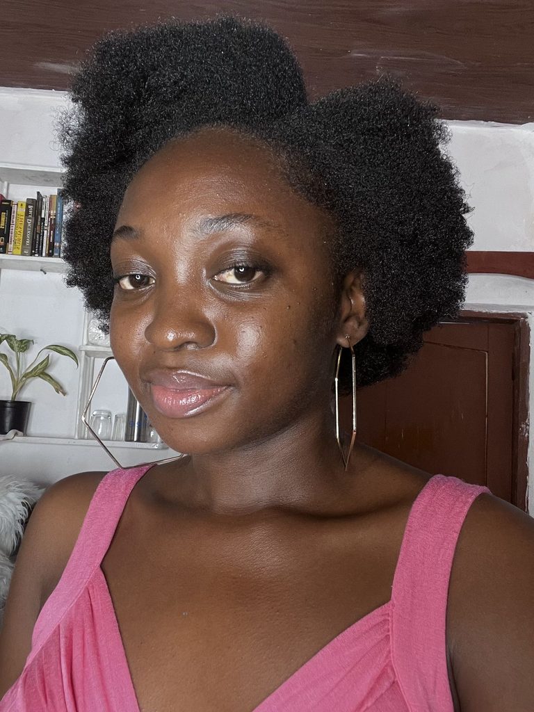 someone with afro her with side space