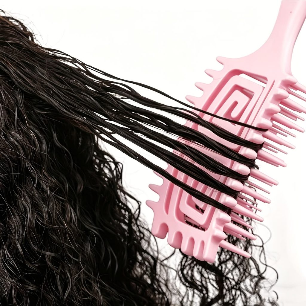 someone detangling hair as part of wash day setups for natural hair