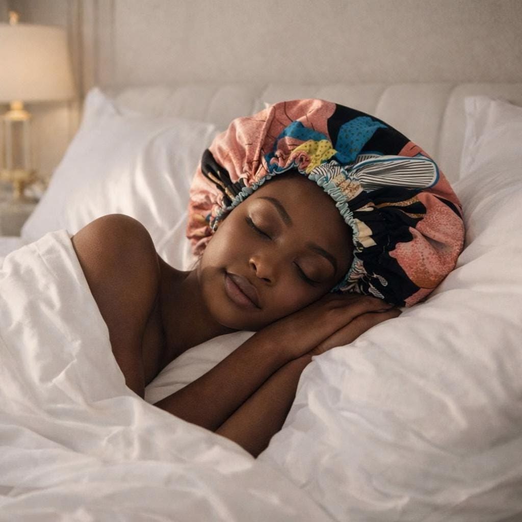 someone sleeping with hair bonnet