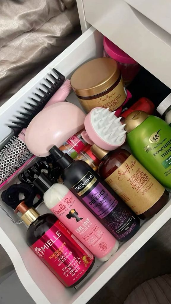 hair wash product set as part of wash day setups for natural hair